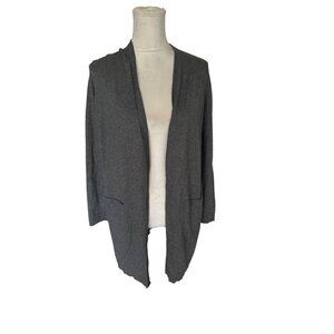 Eileen Fisher Cardigan Open Front Linen Blend S/P Faux Pocket Gray Transitional